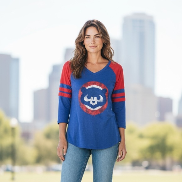 Fanatics women’s Red and Blue Cubs Long Sleeve Tee NWT size Medium - Picture 2 of 5